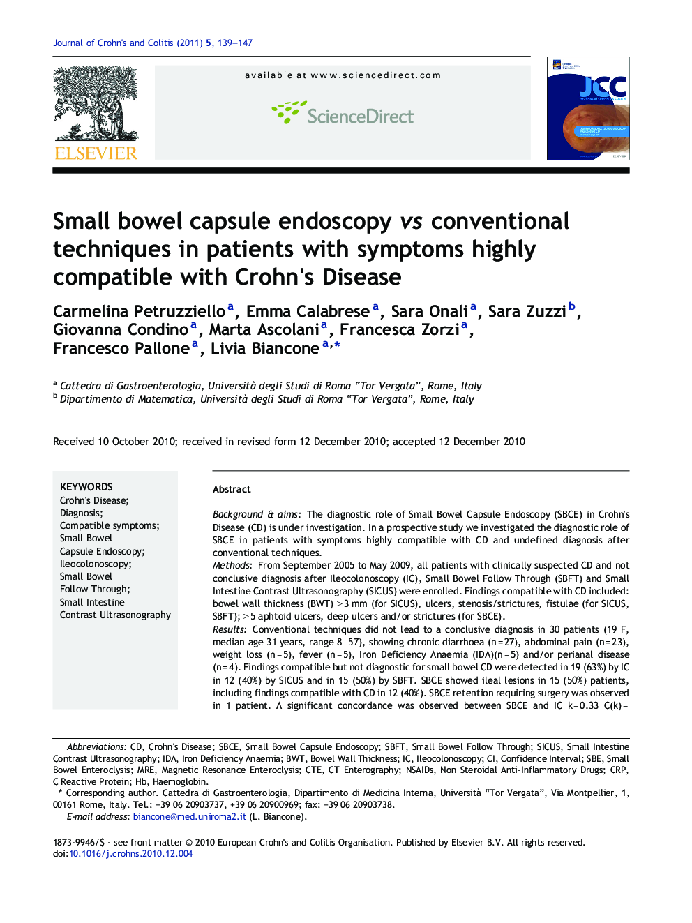 Small bowel capsule endoscopy vs conventional techniques in patients with symptoms highly compatible with Crohn's Disease