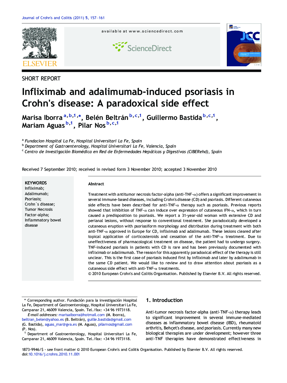 Infliximab and adalimumab-induced psoriasis in Crohn's disease: A paradoxical side effect