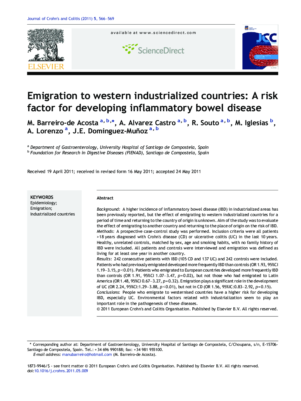 Emigration to western industrialized countries: A risk factor for developing inflammatory bowel disease