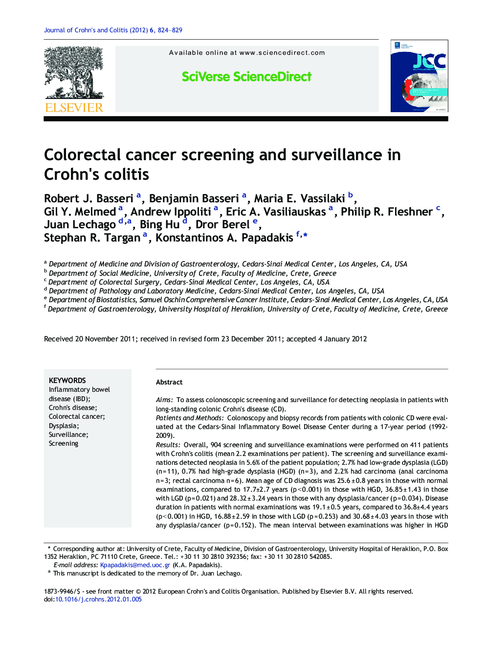 Colorectal cancer screening and surveillance in Crohn's colitis