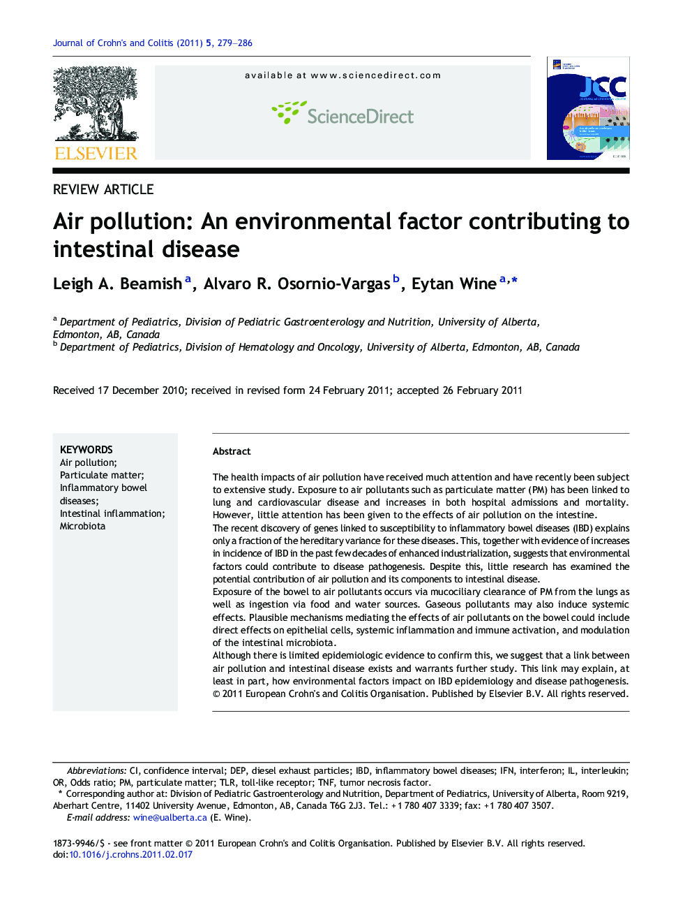 Review ArticleAir pollution: An environmental factor contributing to intestinal disease