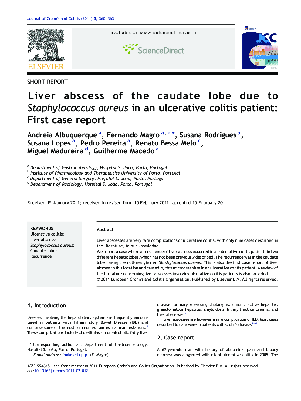 Liver abscess of the caudate lobe due to Staphylococcus aureus in an ulcerative colitis patient: First case report