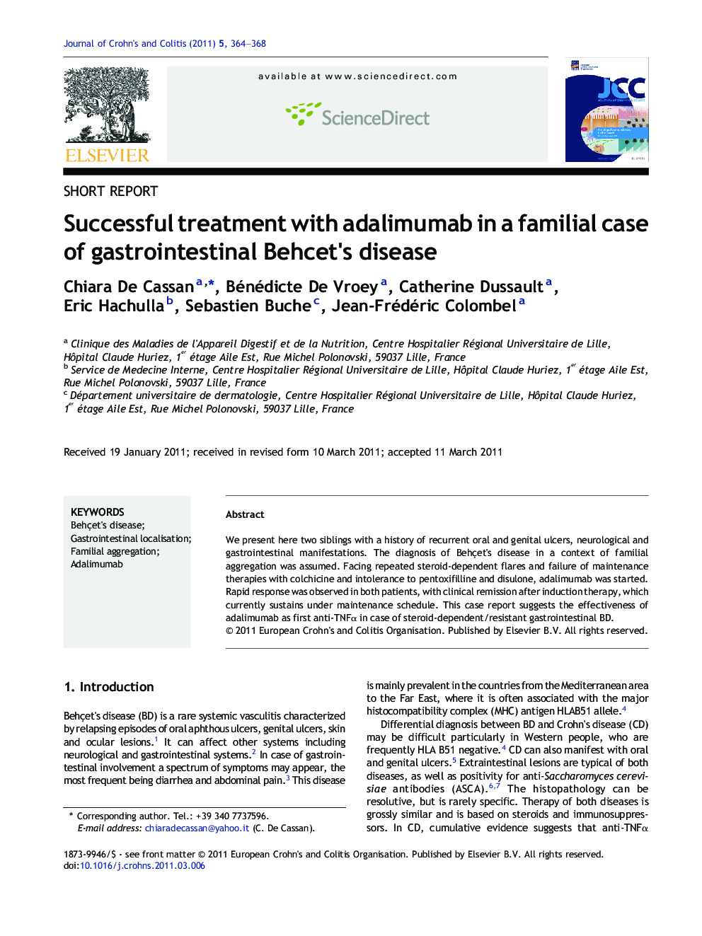 Successful treatment with adalimumab in a familial case of gastrointestinal Behcet's disease