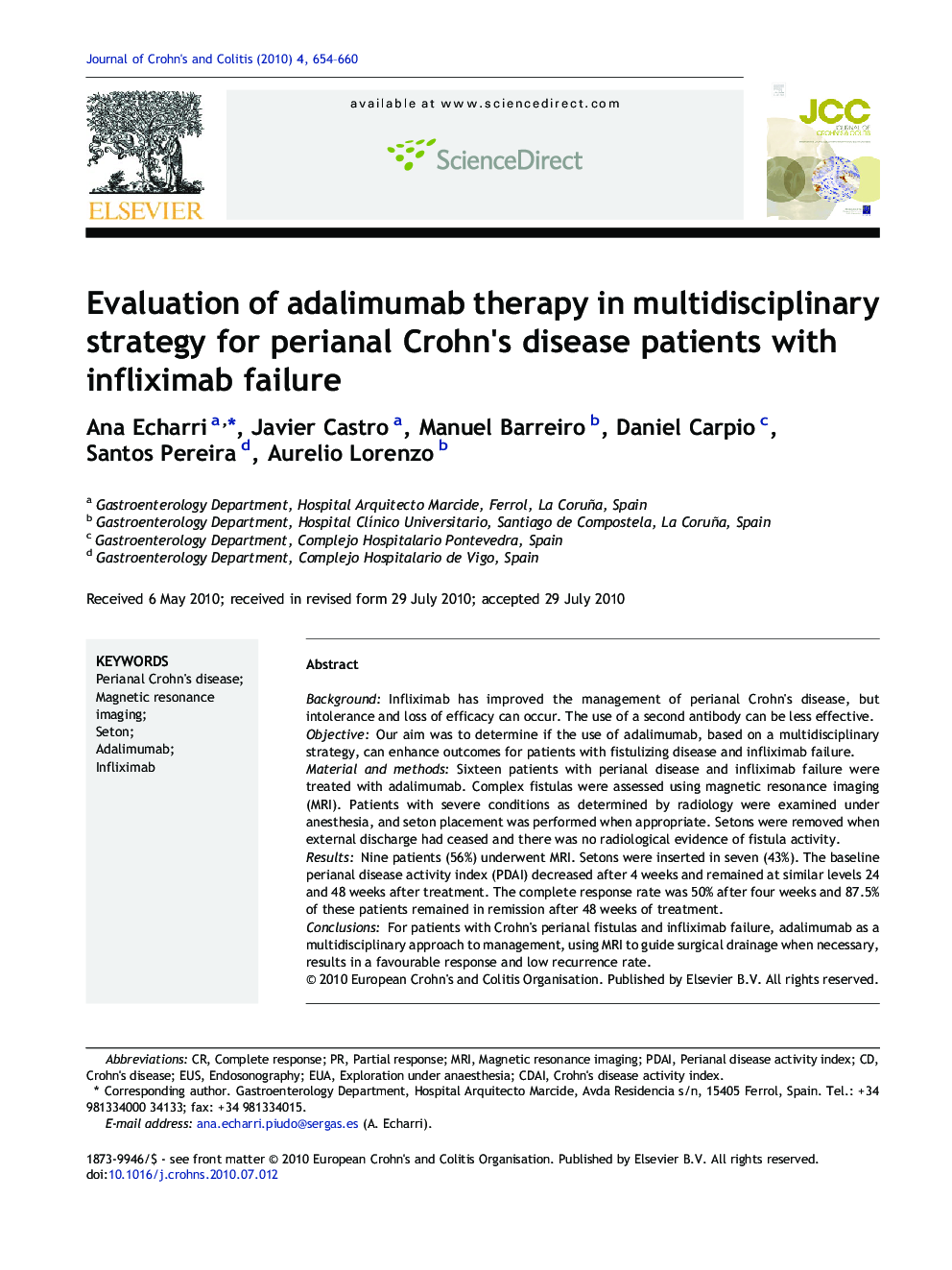 عکس صفحه اول مقاله: Evaluation of adalimumab therapy in multidisciplinary strategy for perianal Crohn's disease patients with infliximab failure Evaluation of adalimumab therapy in multidisciplinary strategy for perianal Crohn's disease patients with infliximab failure