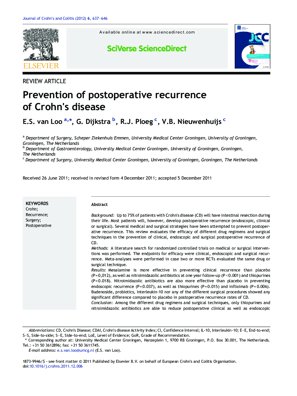 REVIEW ARTICLEPrevention of postoperative recurrence of Crohn's disease