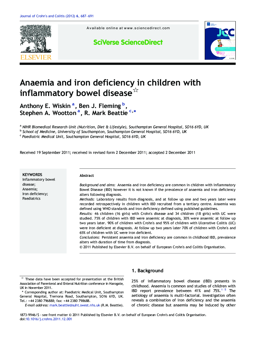 Anaemia and iron deficiency in children with inflammatory bowel disease