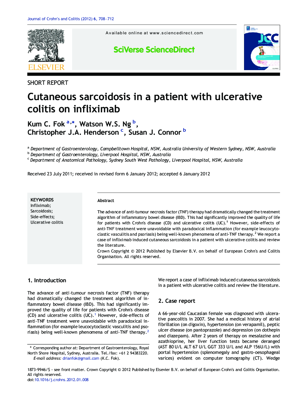 Cutaneous sarcoidosis in a patient with ulcerative colitis on infliximab
