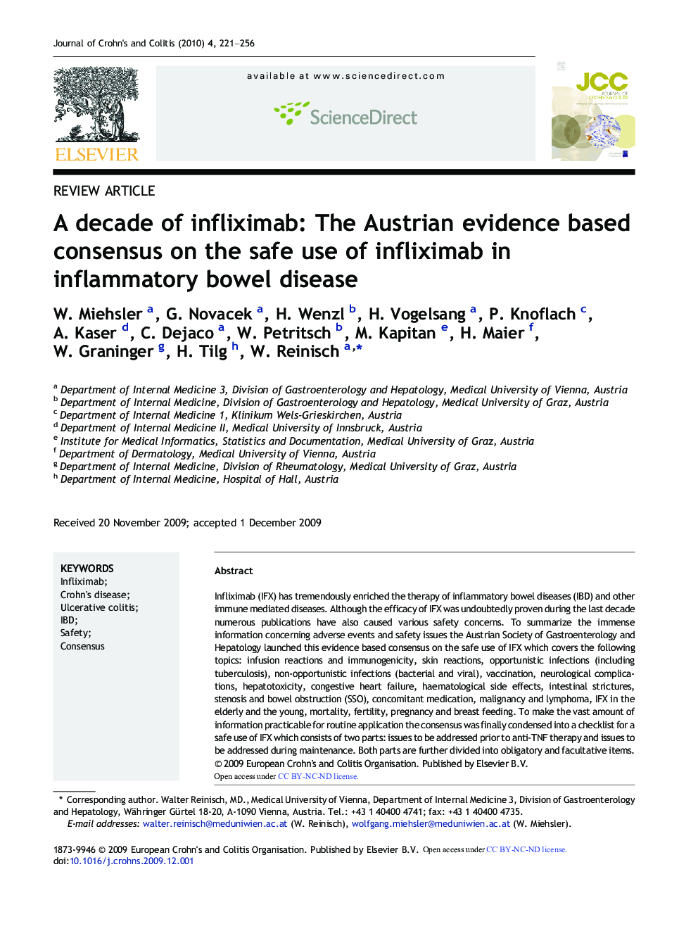 Review ArticleA decade of infliximab: The Austrian evidence based consensus on the safe use of infliximab in inflammatory bowel disease