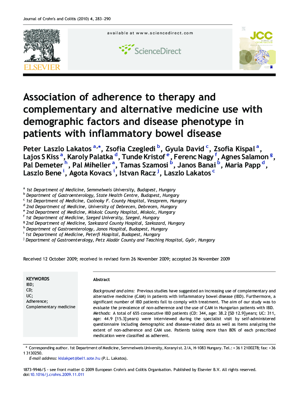 Association of adherence to therapy and complementary and alternative medicine use with demographic factors and disease phenotype in patients with inflammatory bowel disease