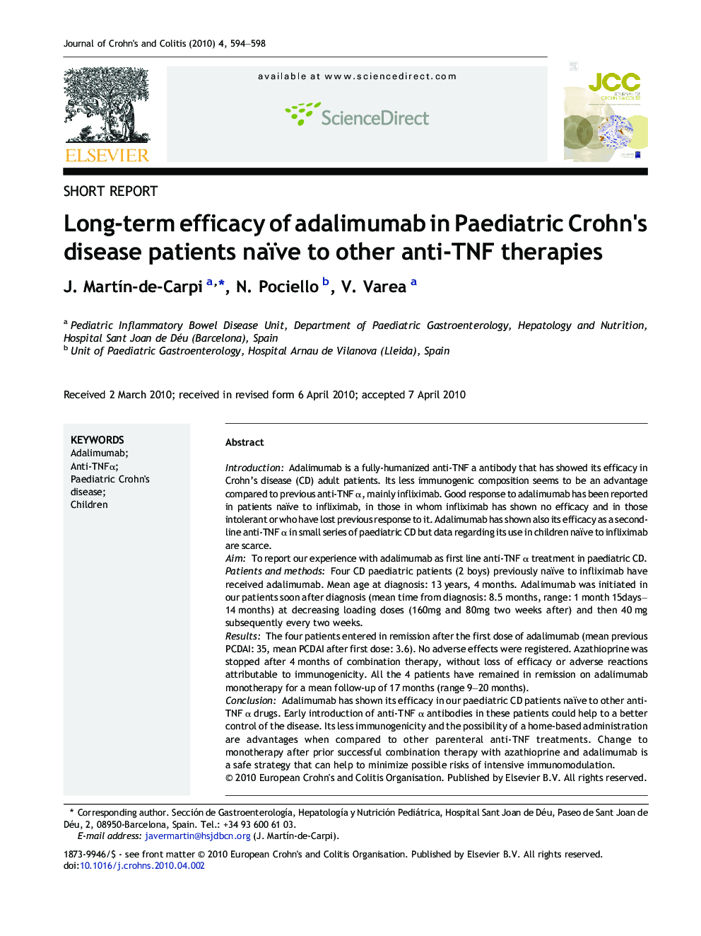 Long-term efficacy of adalimumab in Paediatric Crohn's disease patients naïve to other anti-TNF therapies