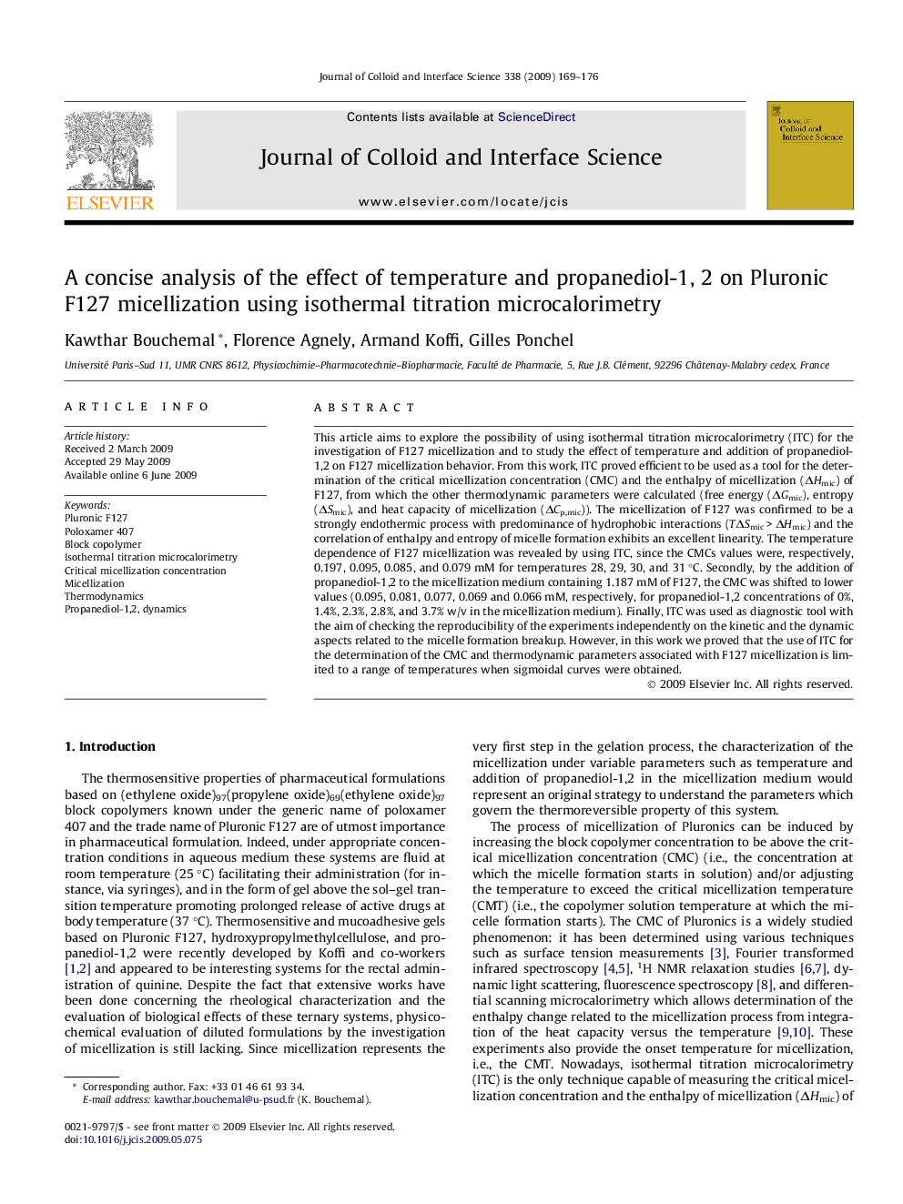 A concise analysis of the effect of temperature and propanediol-1, 2 on Pluronic F127 micellization using isothermal titration microcalorimetry