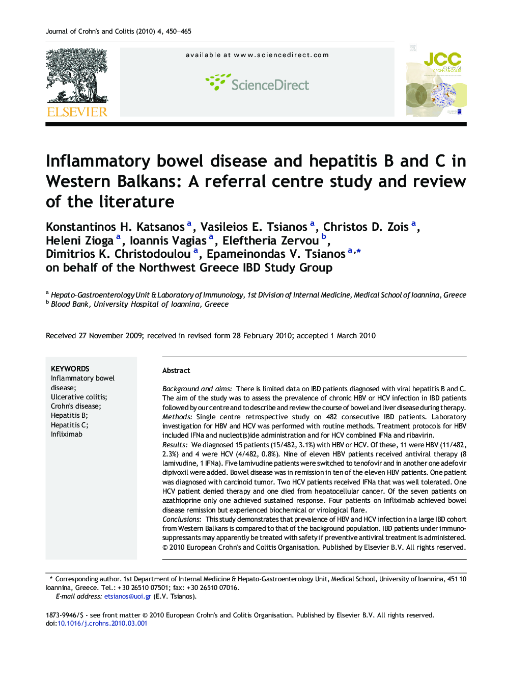 Inflammatory bowel disease and hepatitis B and C in Western Balkans: A referral centre study and review of the literature