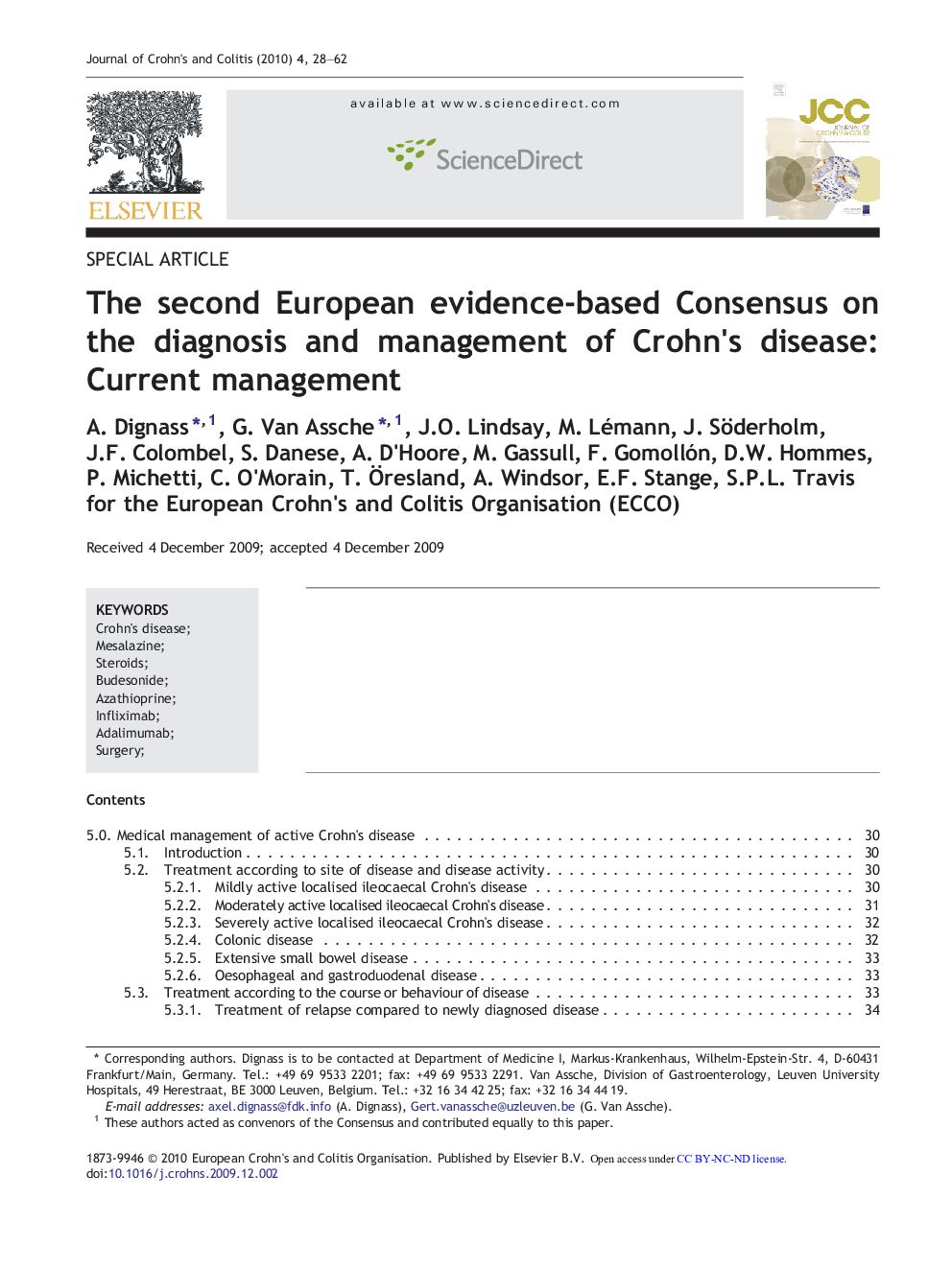 The second European evidence-based Consensus on the diagnosis and management of Crohn's disease: Current management