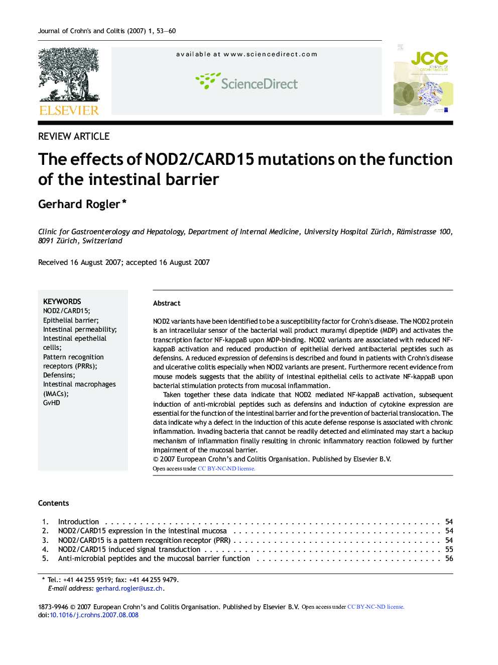 عکس صفحه اول مقاله: Review ArticleThe effects of NOD2/CARD15 mutations on the function of the intestinal barrier Review ArticleThe effects of NOD2/CARD15 mutations on the function of the intestinal barrier