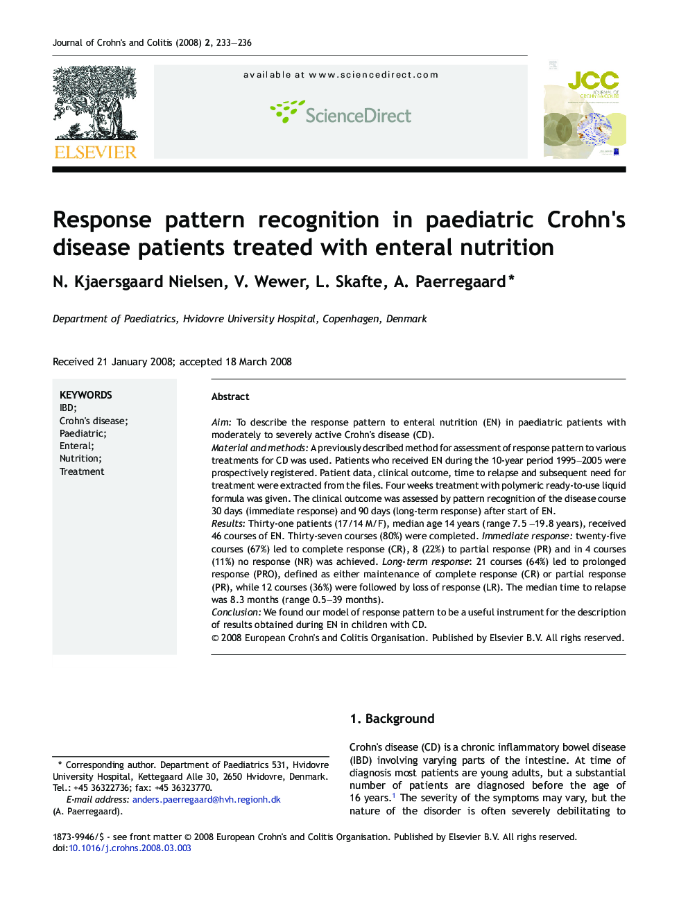 Response pattern recognition in paediatric Crohn's disease patients treated with enteral nutrition