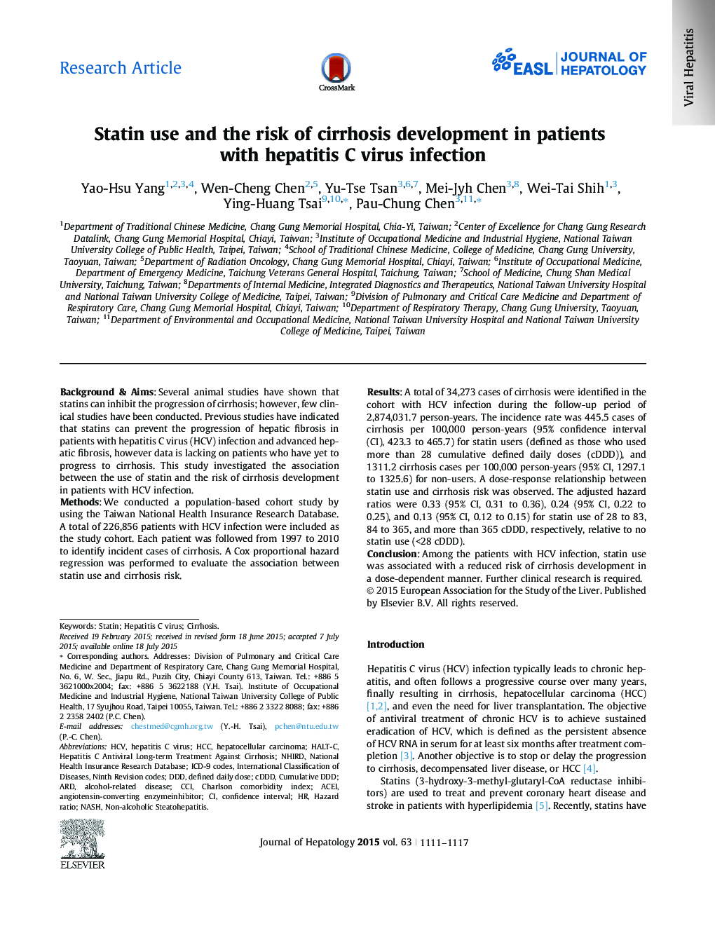 Research ArticleStatin use and the risk of cirrhosis development in patients with hepatitis C virus infection