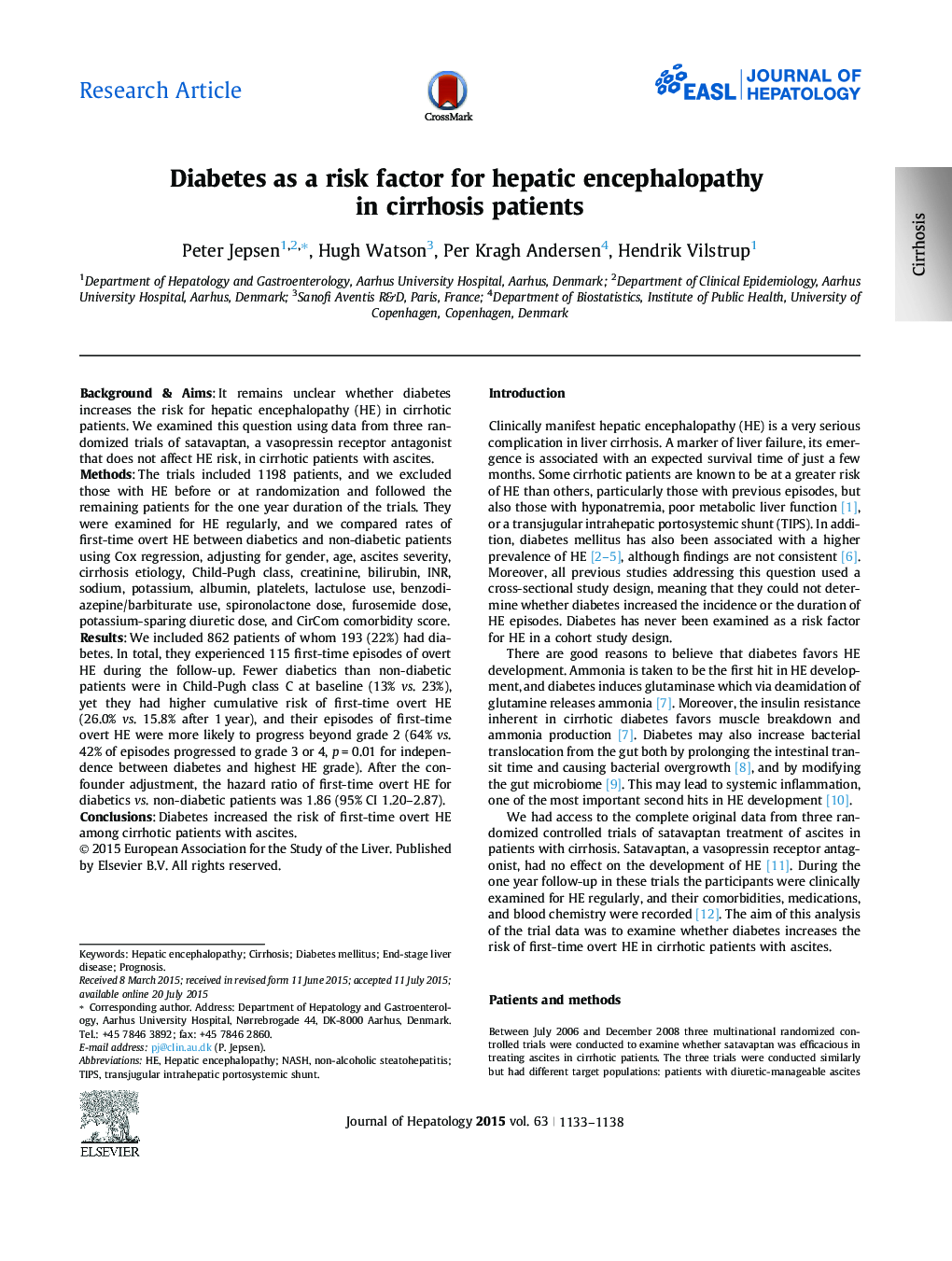 مقاله پژوهشی دیابت به عنوان عامل خطر برای آنسفالوپاتی کبدی در بیماران مبتلا به سیروز 