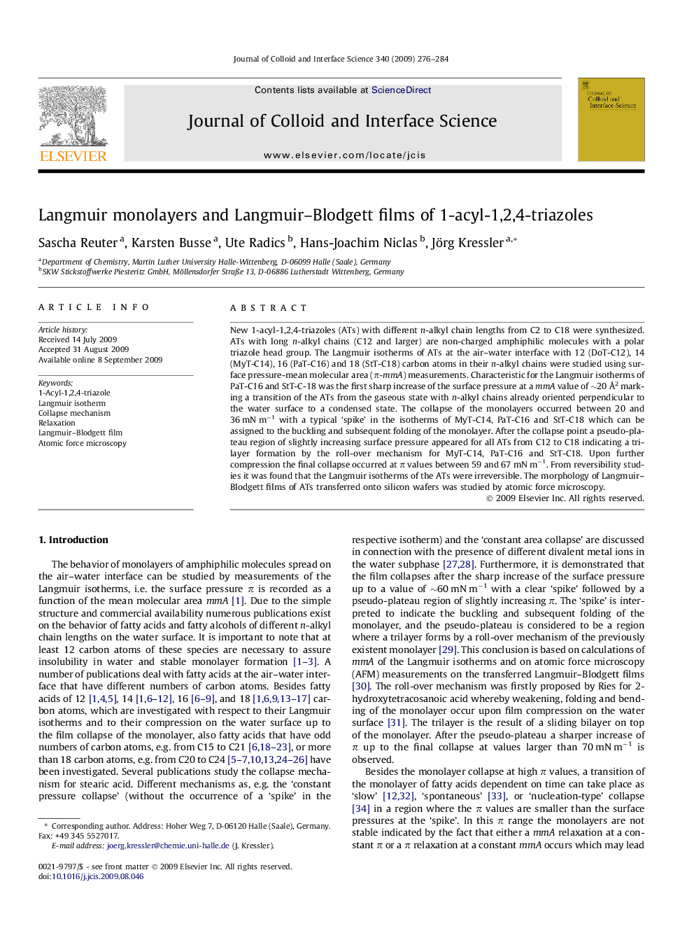 Langmuir monolayers and Langmuir–Blodgett films of 1-acyl-1,2,4-triazoles