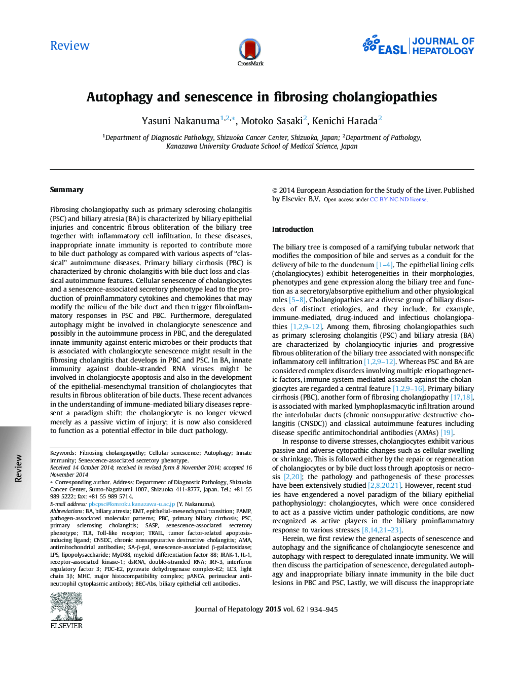 ReviewAutophagy and senescence in fibrosing cholangiopathies