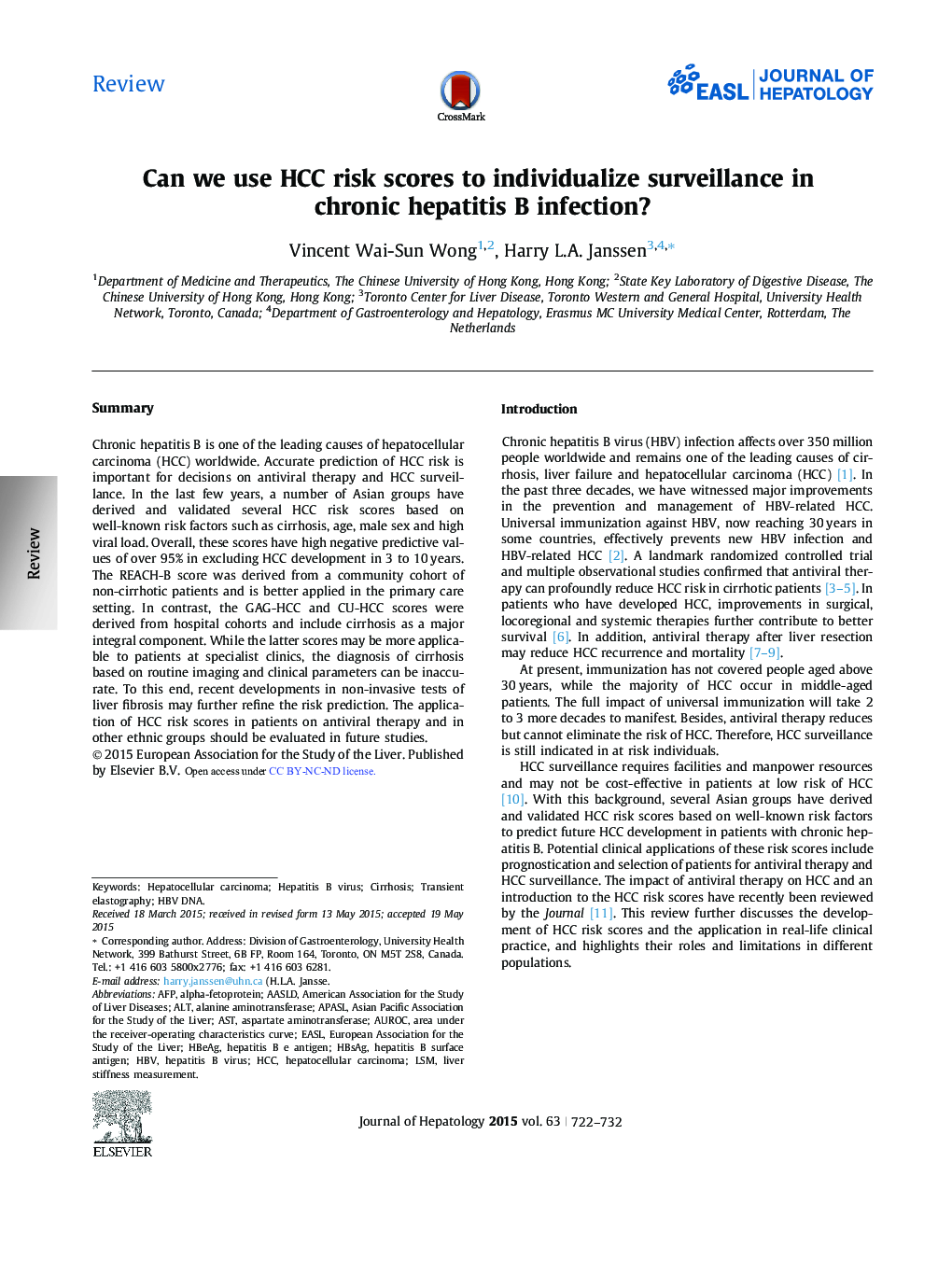 ReviewCan we use HCC risk scores to individualize surveillance in chronic hepatitis B infection?