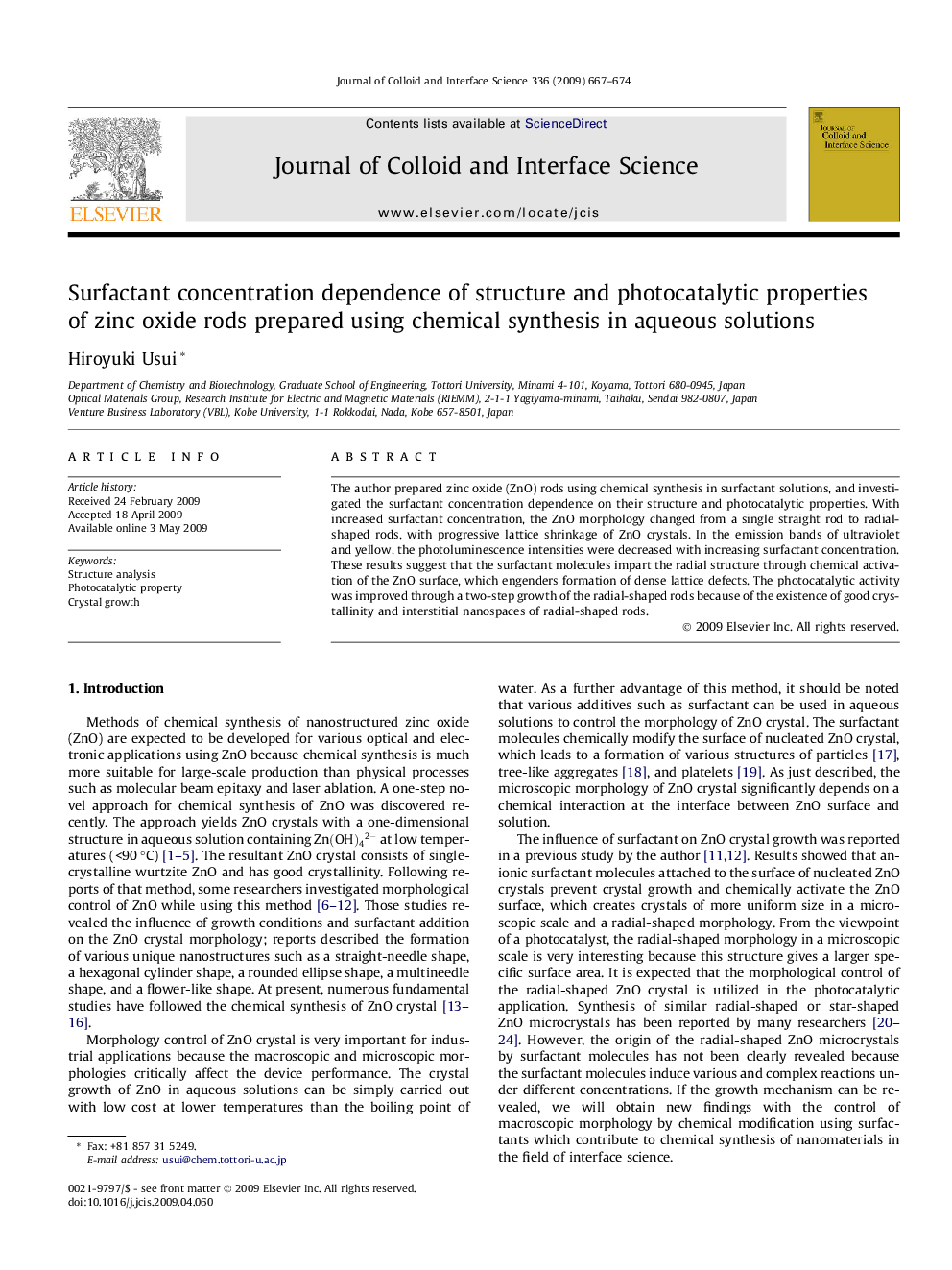 Surfactant concentration dependence of structure and photocatalytic properties of zinc oxide rods prepared using chemical synthesis in aqueous solutions