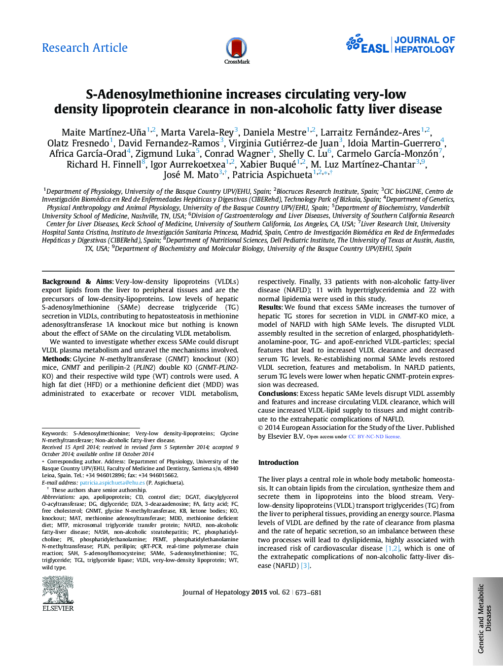 مقاله پژوهشی- آدنوزیل متیونین باعث افزایش ترشح لیپوپروتئین با چگالی بسیار کم در بیماری های کبدی چربی غیر الکلی می شود 