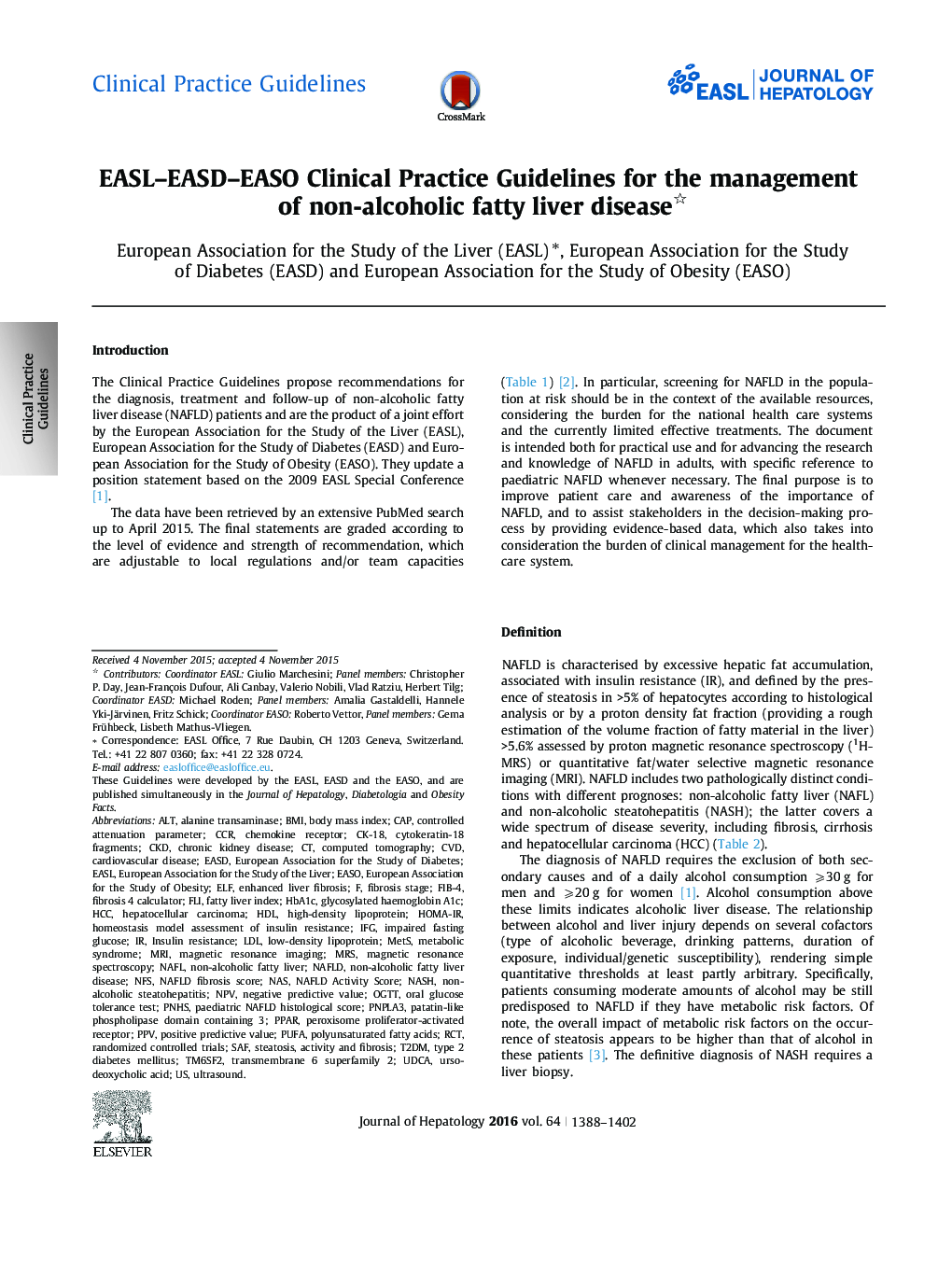 EASL-EASD-EASO Clinical Practice Guidelines for the management of non-alcoholic fatty liver disease