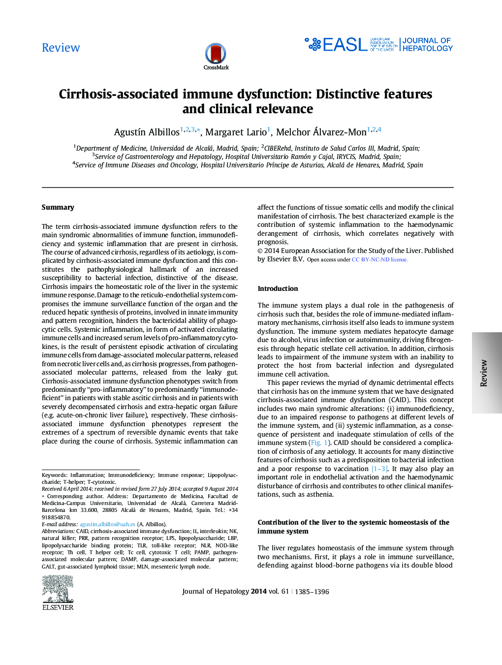 ReviewCirrhosis-associated immune dysfunction: Distinctive features and clinical relevance