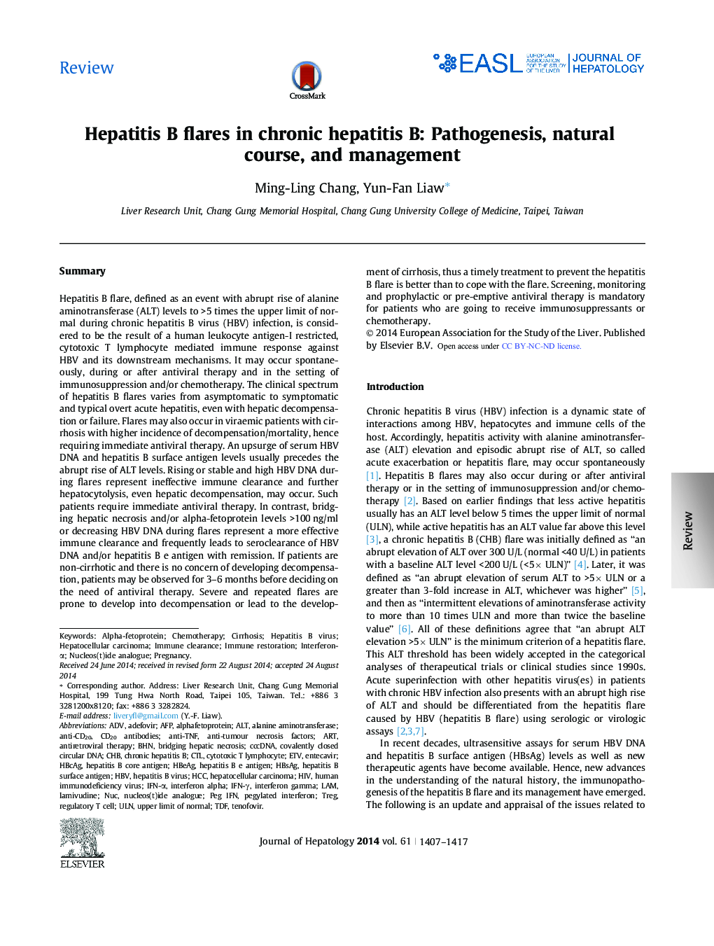 ReviewHepatitis B flares in chronic hepatitis B: Pathogenesis, natural course, and management