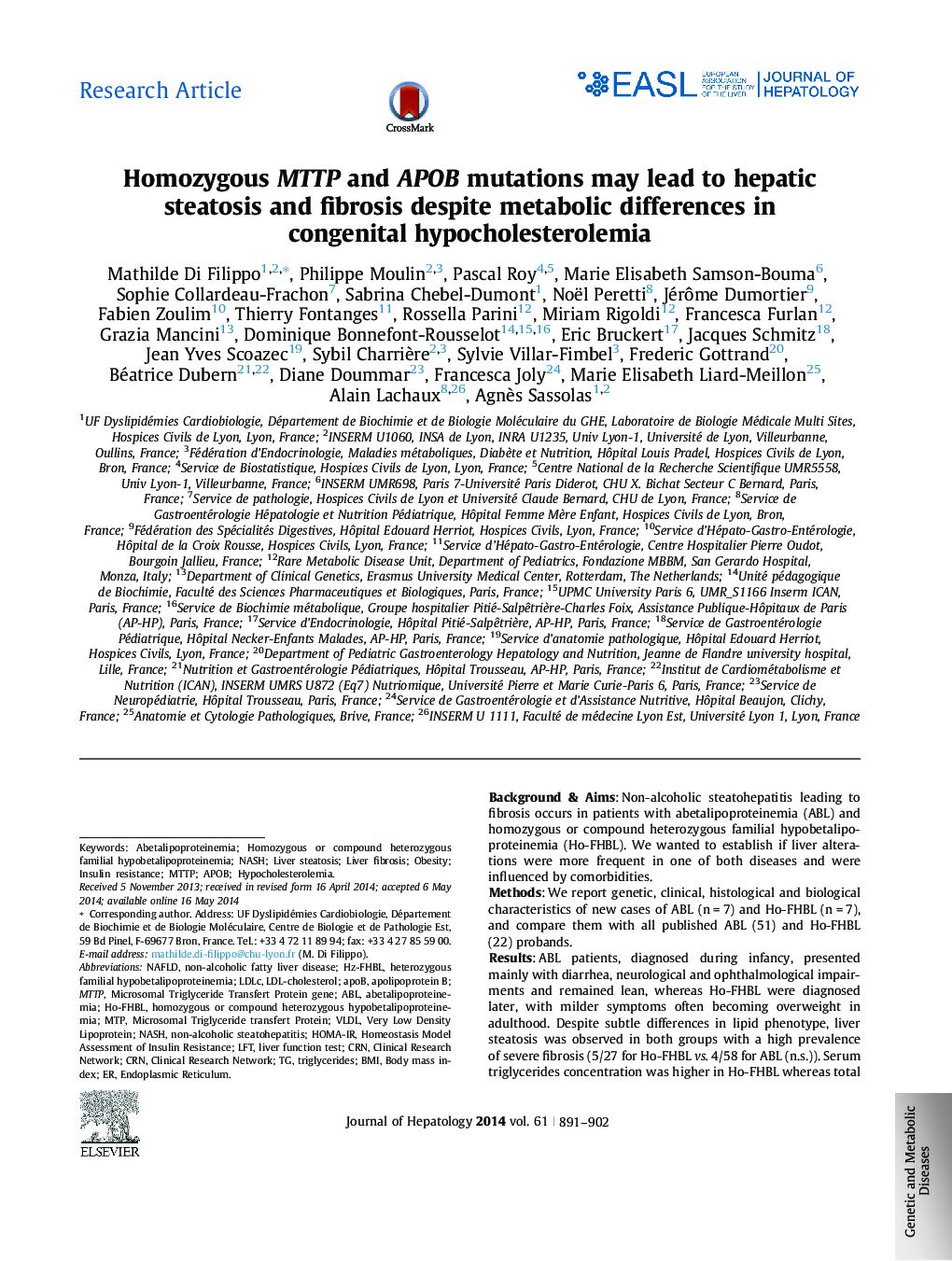 Research ArticleHomozygous MTTP and APOB mutations may lead to hepatic steatosis and fibrosis despite metabolic differences in congenital hypocholesterolemia