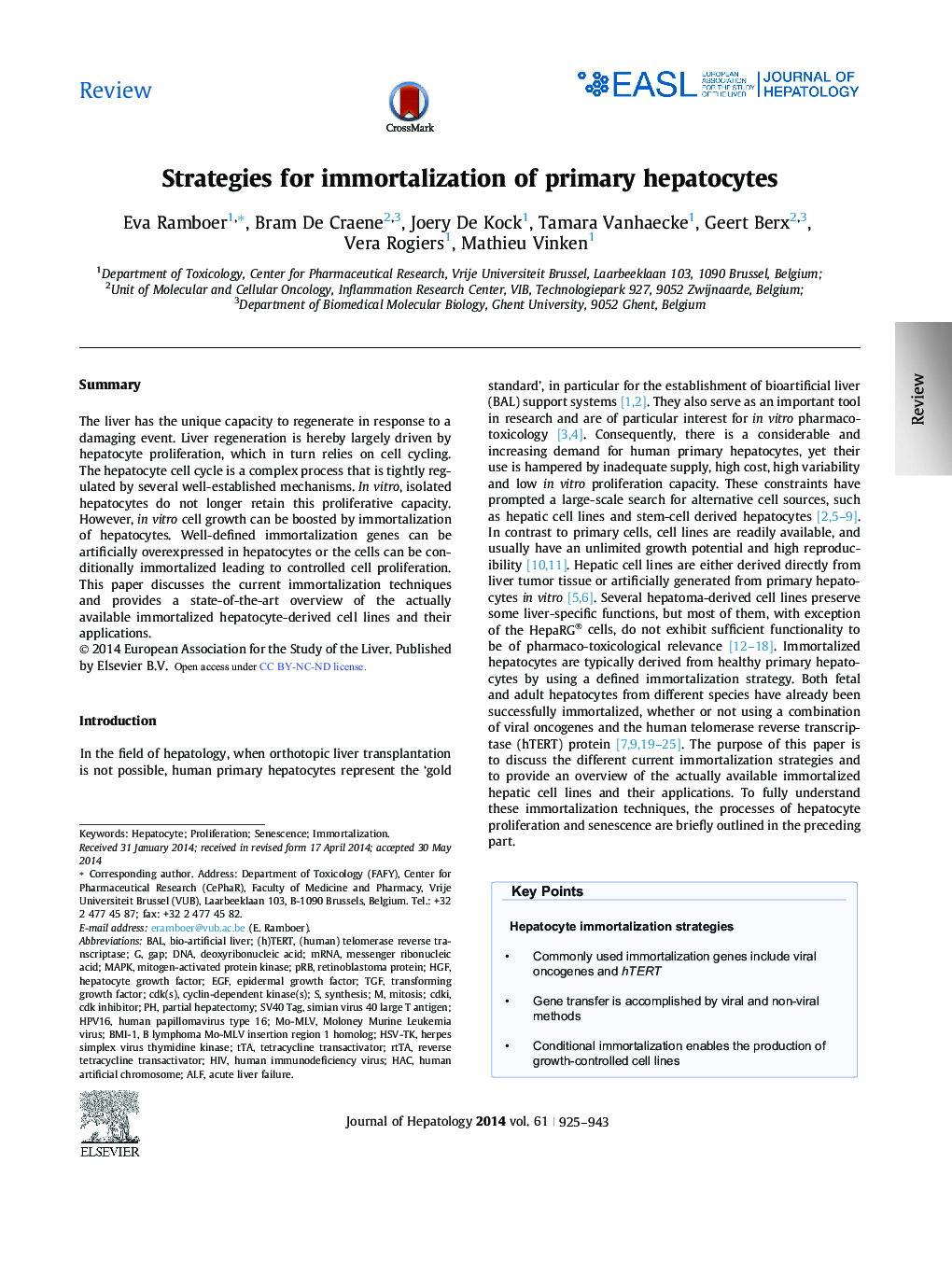 ReviewStrategies for immortalization of primary hepatocytes