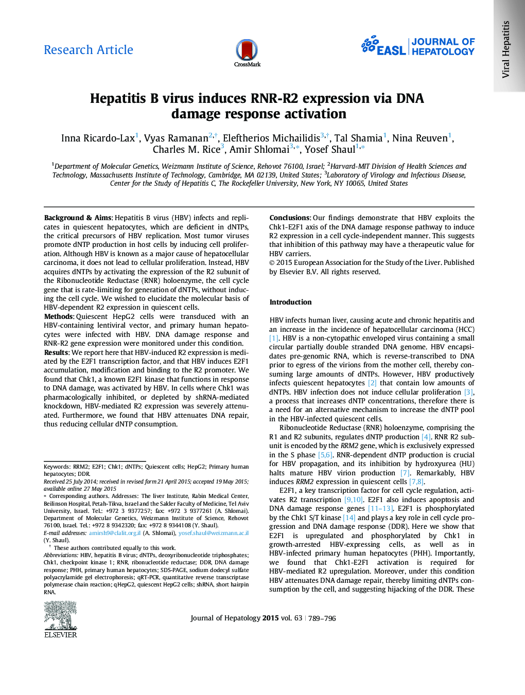 Research ArticleHepatitis B virus induces RNR-R2 expression via DNA damage response activation