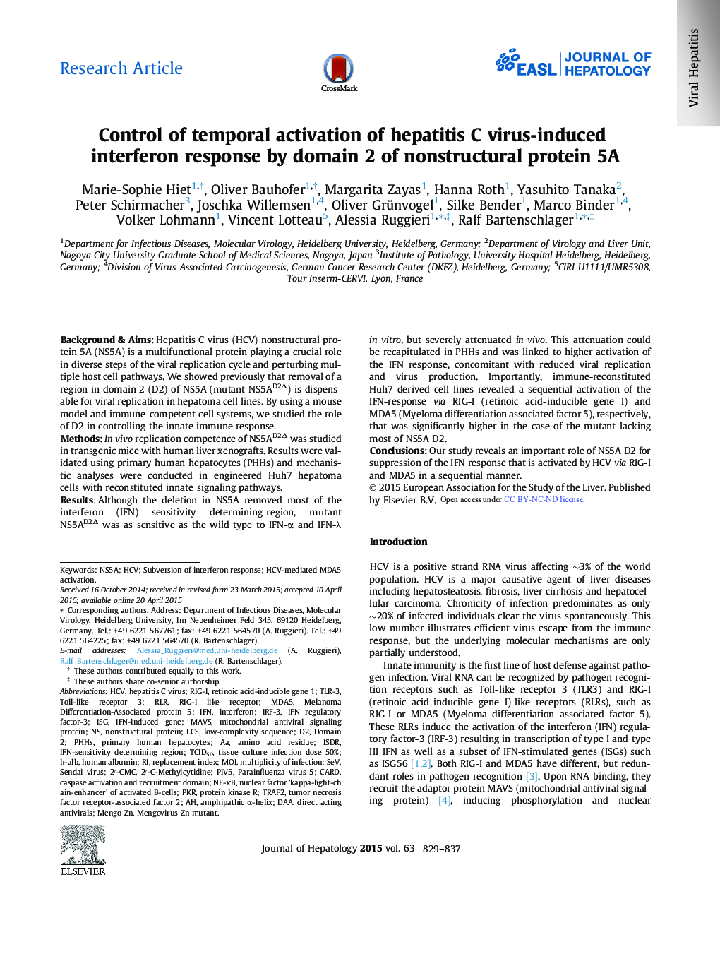 Research ArticleControl of temporal activation of hepatitis C virus-induced interferon response by domain 2 of nonstructural protein 5A