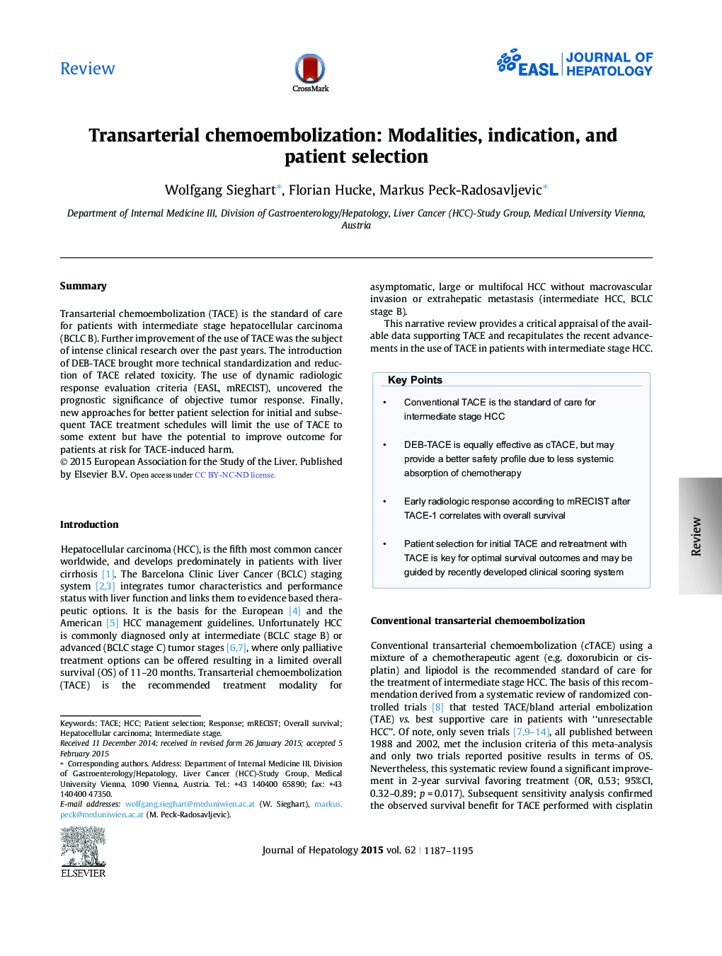 ReviewTransarterial chemoembolization: Modalities, indication, and patient selection