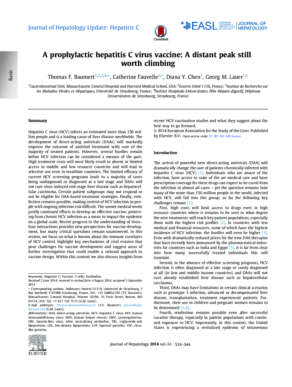 Journal of Hepatology Update: Hepatitis CA prophylactic hepatitis C virus vaccine: A distant peak still worth climbing