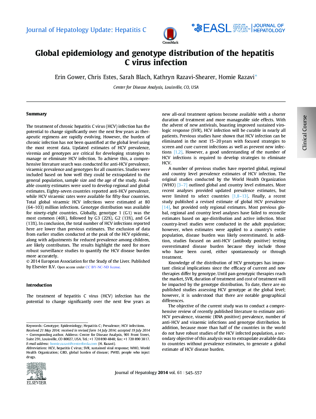 Global epidemiology and genotype distribution of the hepatitis C virus infection