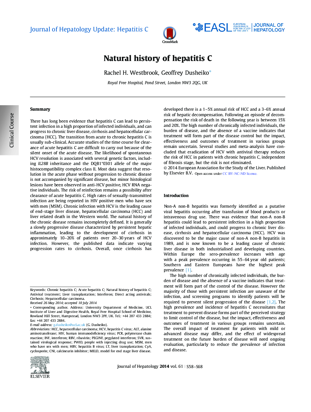 Journal of Hepatology Update: Hepatitis CNatural history of hepatitis C