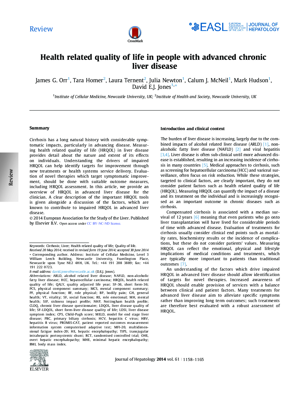 ReviewHealth related quality of life in people with advanced chronic liver disease