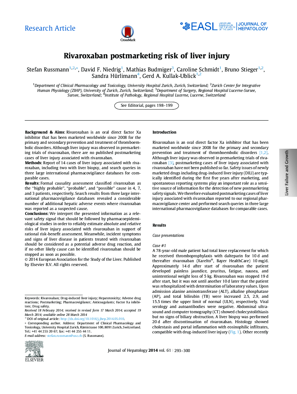 عکس صفحه اول مقاله: Research ArticleRivaroxaban postmarketing risk of liver injury Research ArticleRivaroxaban postmarketing risk of liver injury