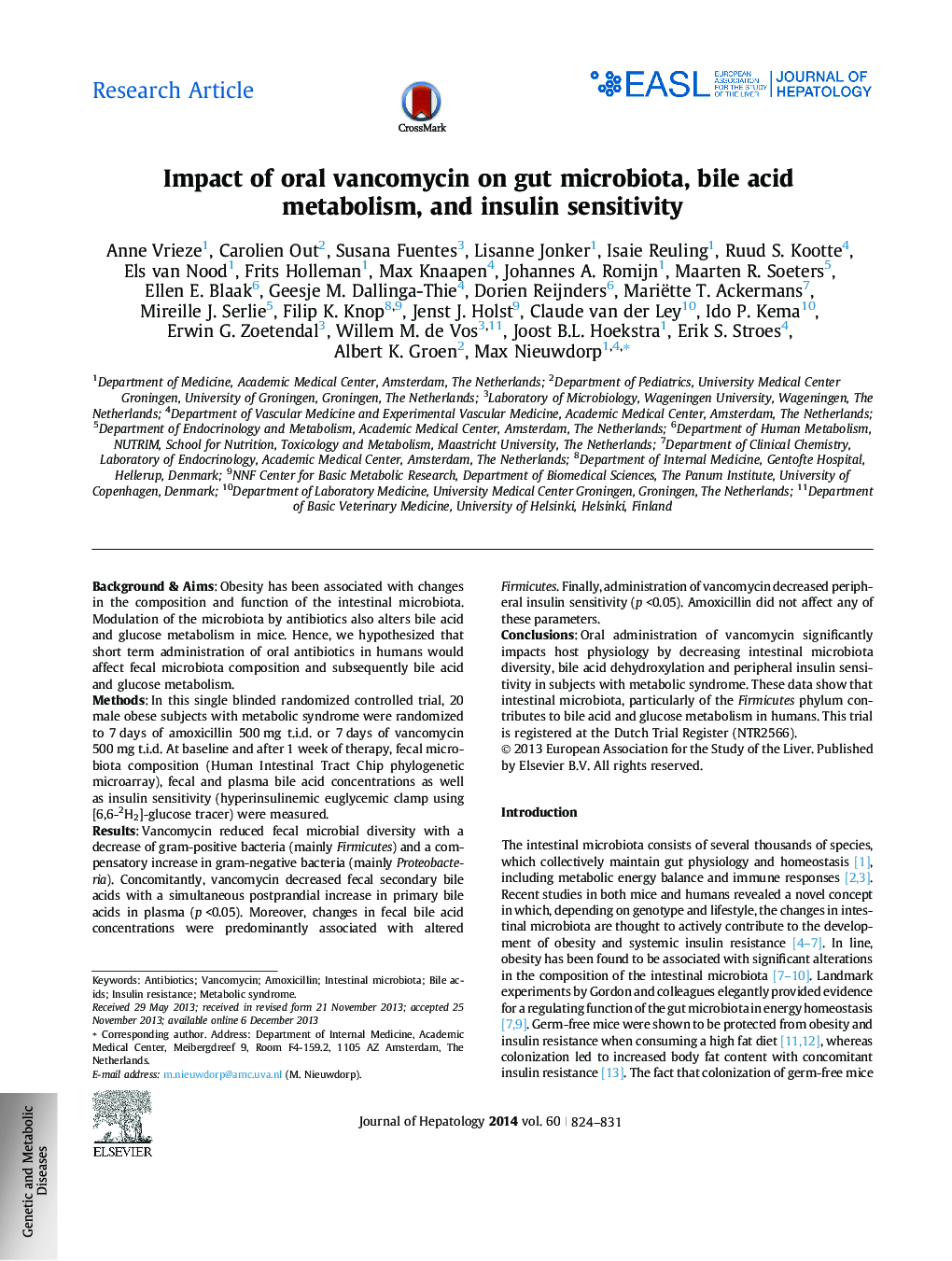 Research ArticleImpact of oral vancomycin on gut microbiota, bile acid metabolism, and insulin sensitivity
