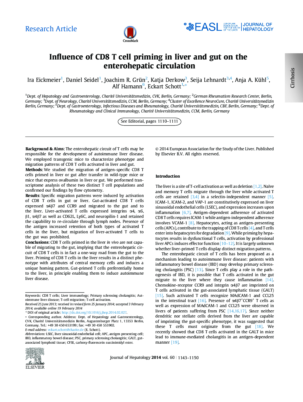 Research ArticleInfluence of CD8 T cell priming in liver and gut on the enterohepatic circulation