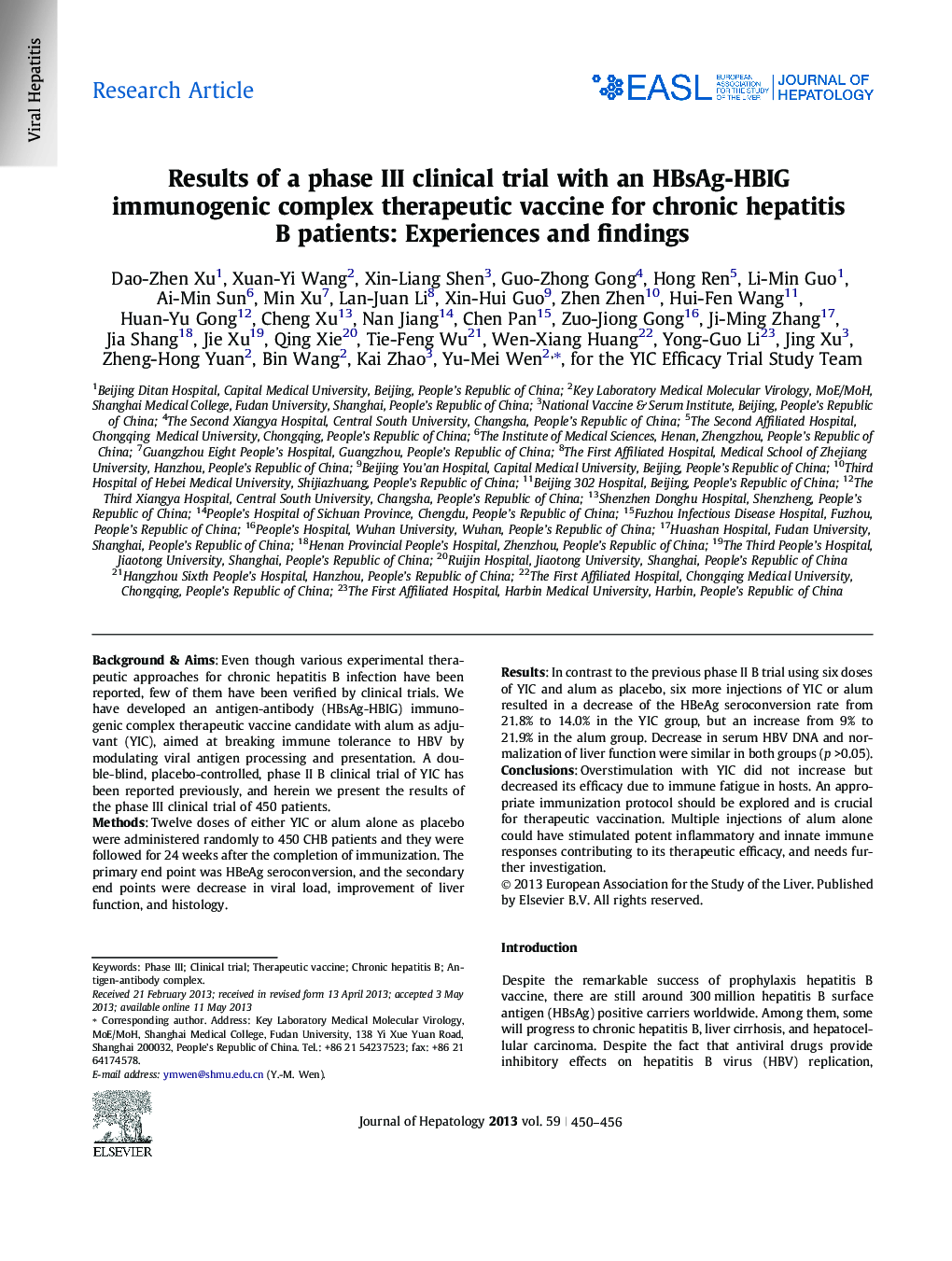 Research ArticleResults of a phase III clinical trial with an HBsAg-HBIG immunogenic complex therapeutic vaccine for chronic hepatitis B patients: Experiences and findings