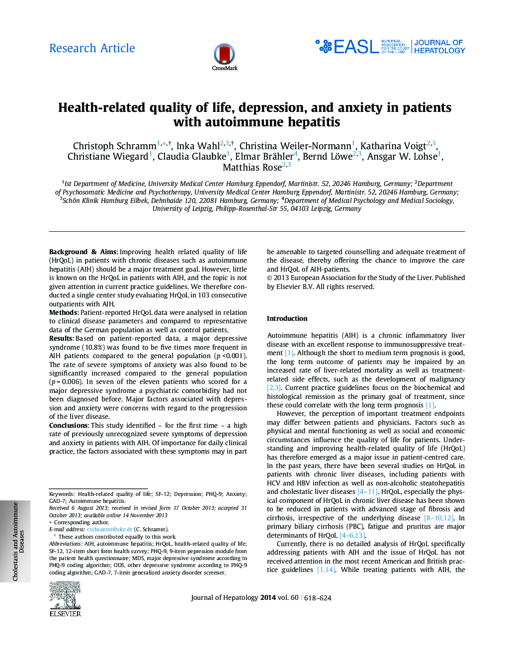 کیفیت زندگی زندگی، افسردگی و اضطراب در بیماران مبتلا به هپاتیت اتوایمیون مربوط به مقاله مرتبط با سلامت است 