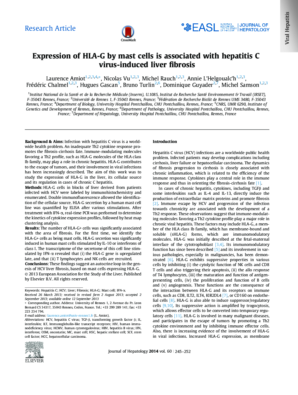 Research ArticleExpression of HLA-G by mast cells is associated with hepatitis C virus-induced liver fibrosis