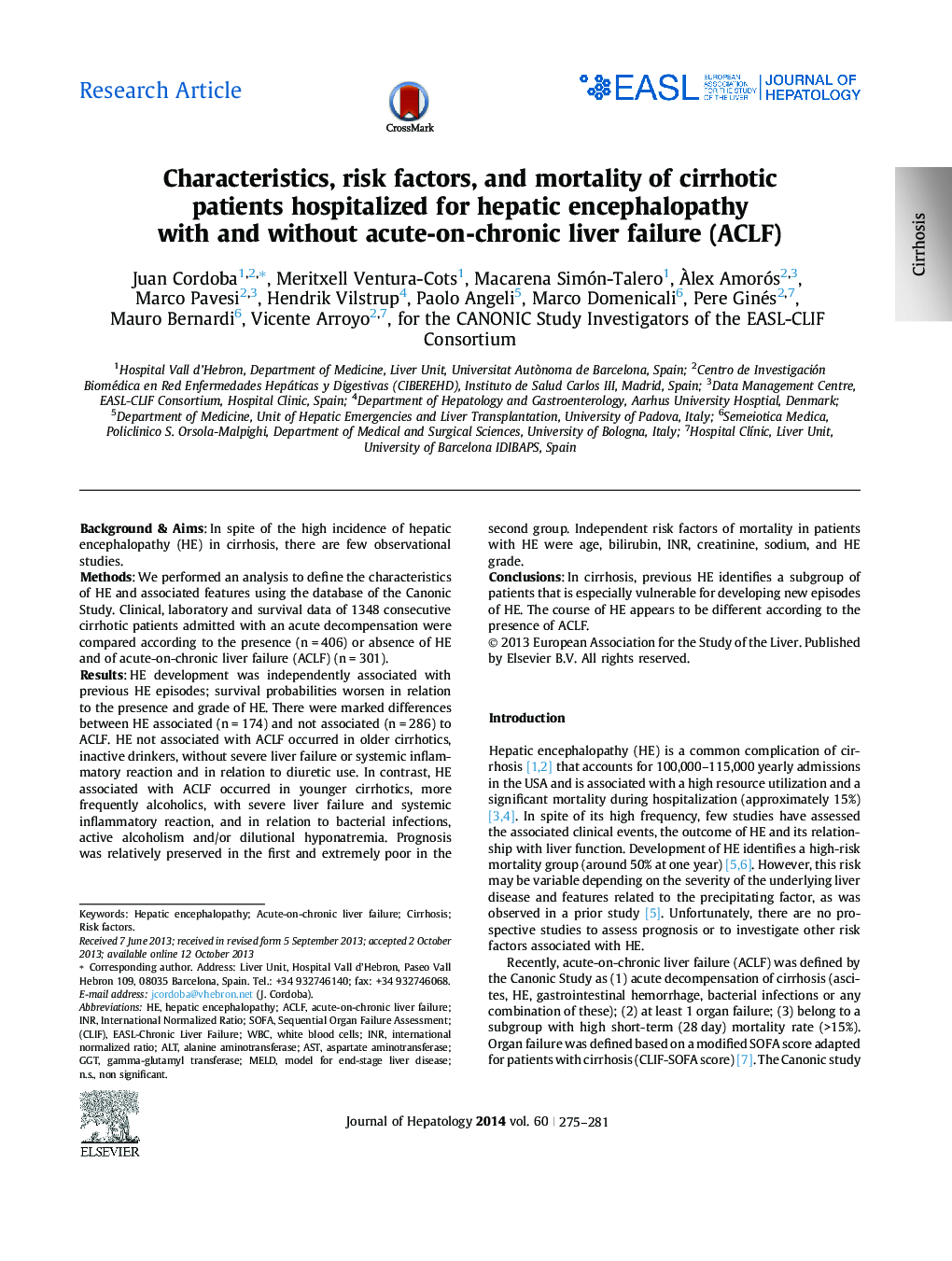 Research ArticleCharacteristics, risk factors, and mortality of cirrhotic patients hospitalized for hepatic encephalopathy with and without acute-on-chronic liver failure (ACLF)