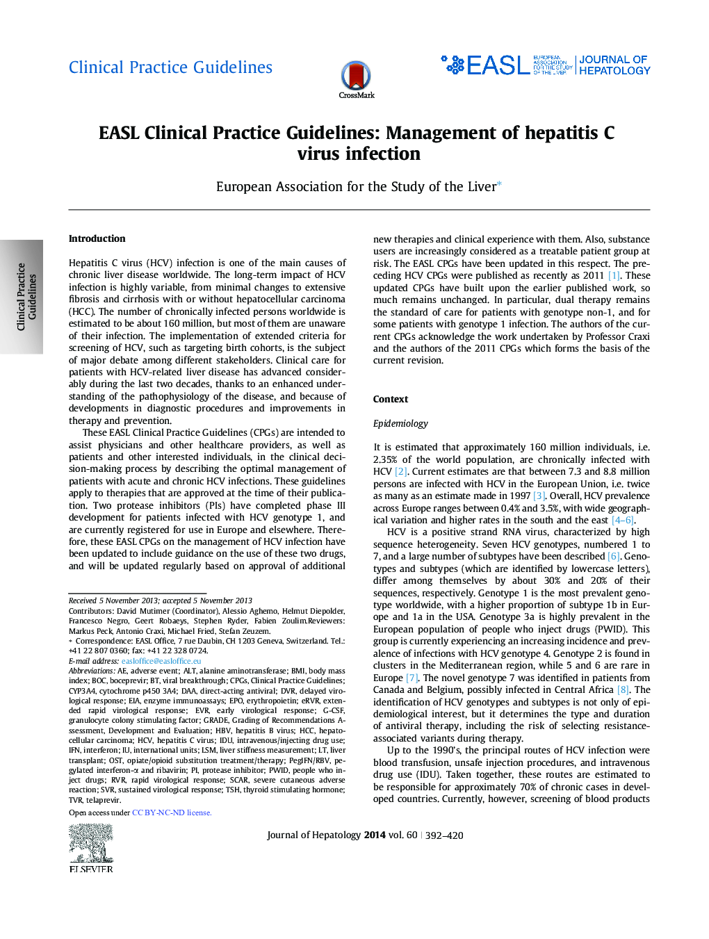 EASL Clinical Practice Guidelines: Management of hepatitis C virus infection