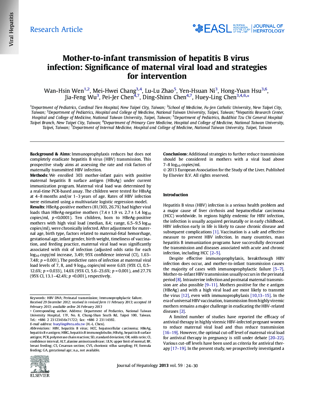 Research ArticleMother-to-infant transmission of hepatitis B virus infection: Significance of maternal viral load and strategies for intervention