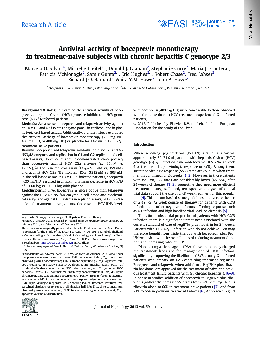 Research ArticleAntiviral activity of boceprevir monotherapy in treatment-naive subjects with chronic hepatitis C genotype 2/3