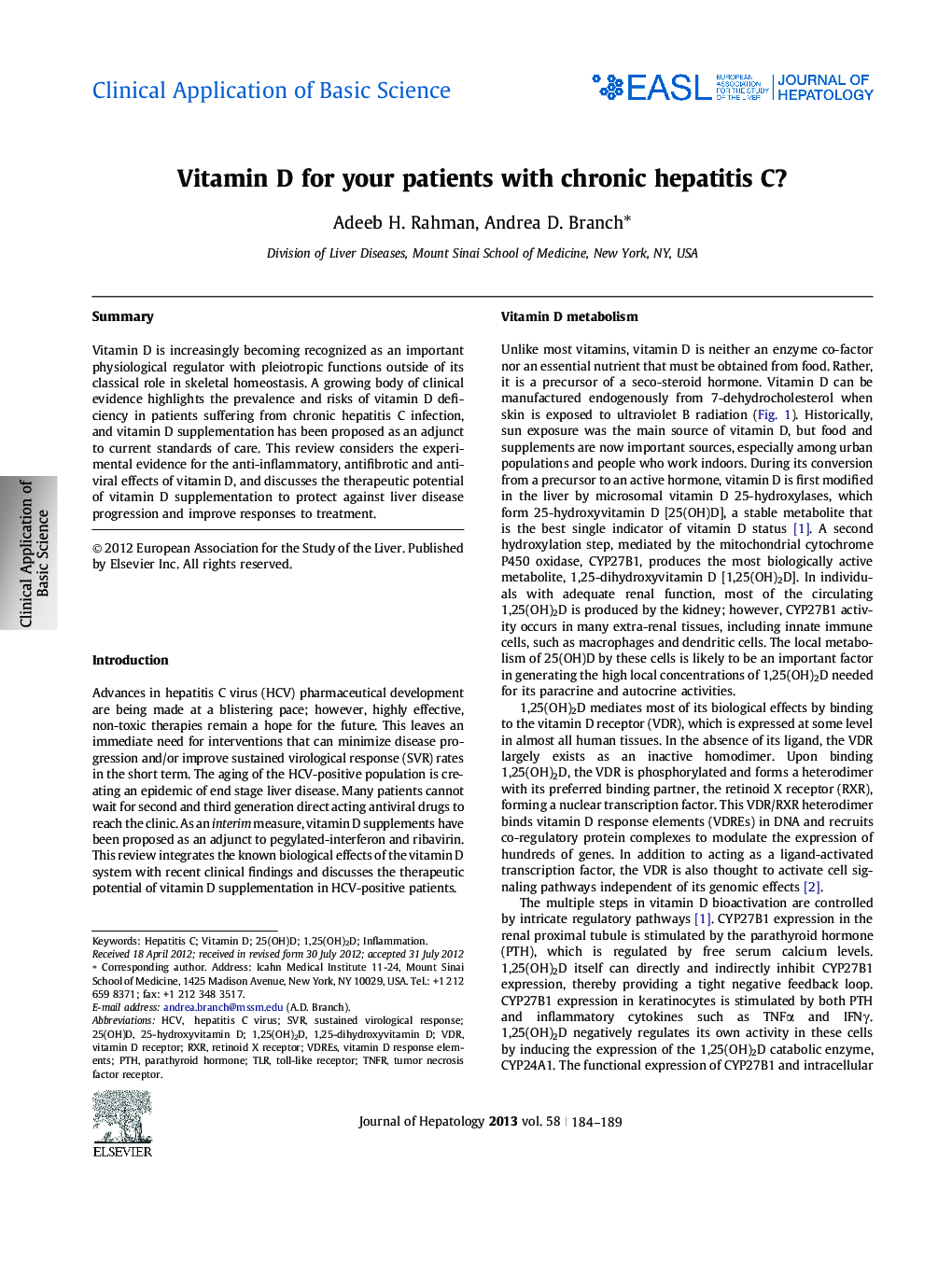 Clinical Application of Basic ScienceVitamin D for your patients with chronic hepatitis C?