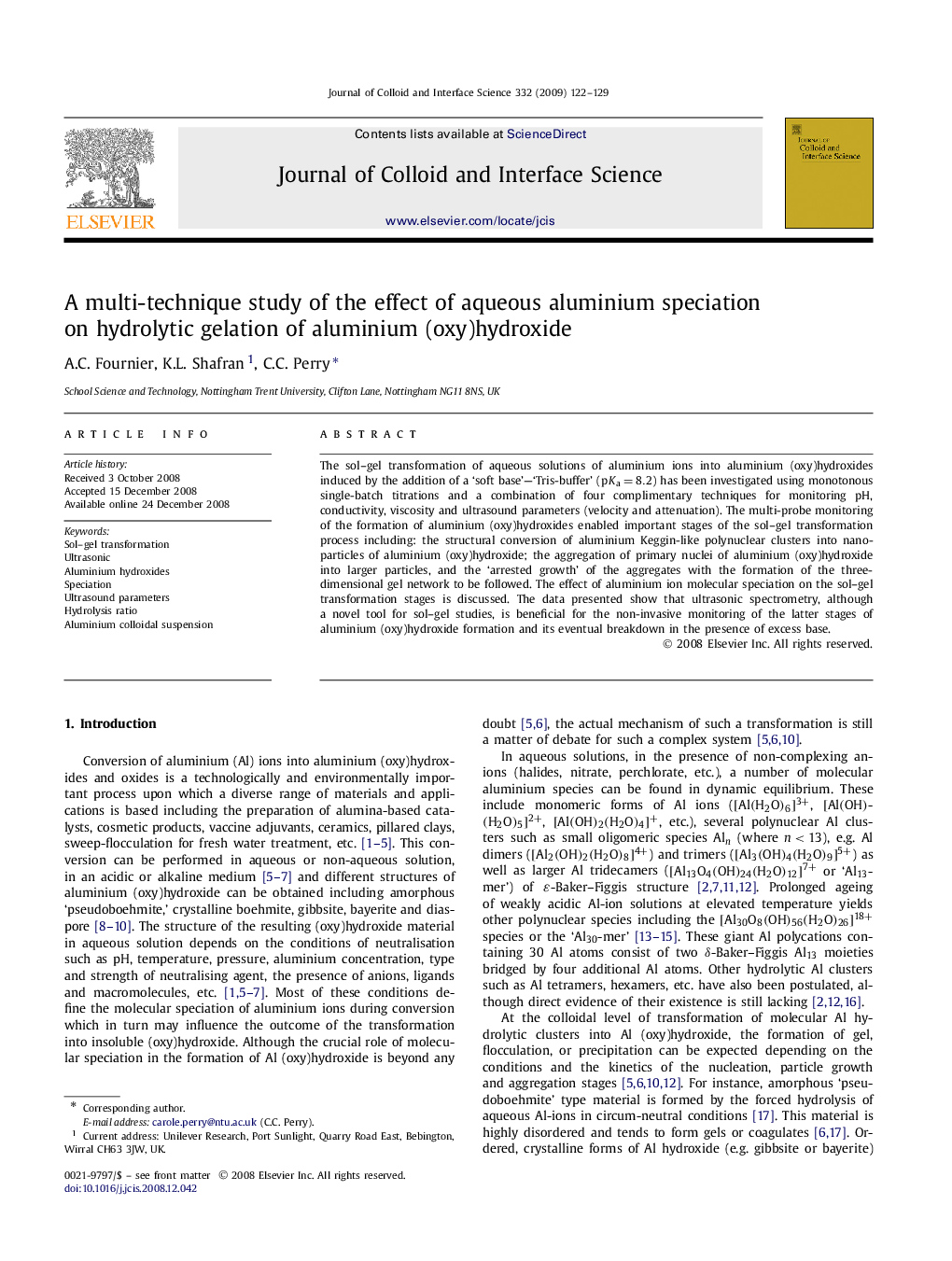 A multi-technique study of the effect of aqueous aluminium speciation on hydrolytic gelation of aluminium (oxy)hydroxide